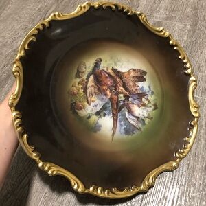 Porcelain Plate GERMANY SCALLOPED VOLUTES Gold PHEASANT ANTIQUE